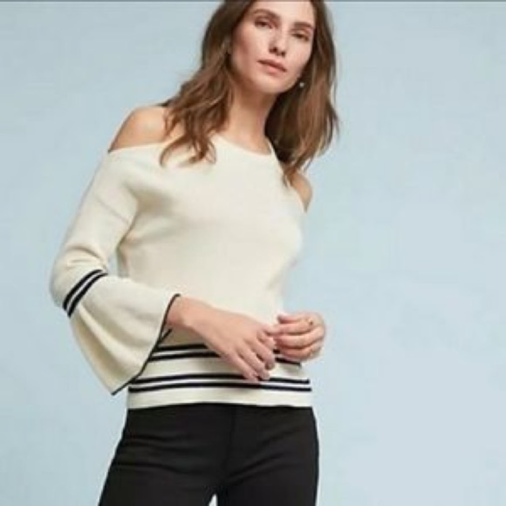 Anthropologie White and navy Sweater